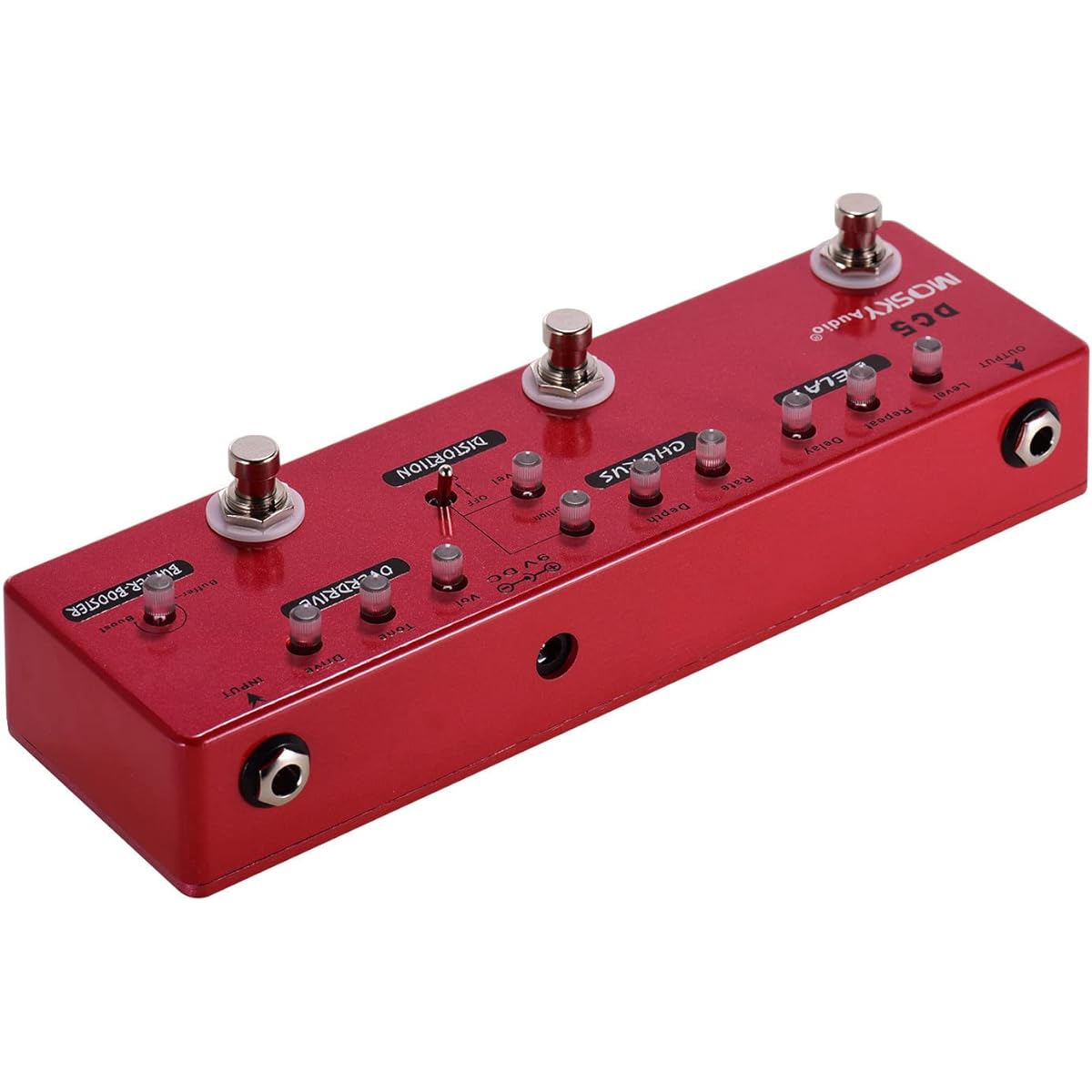 MOSKYAudio Multi-Effect Pedal Buffer + Booster + Overdrive + Distortion + Chorus + Delay Effects 6 Effects Pedal in 1 (DC5)