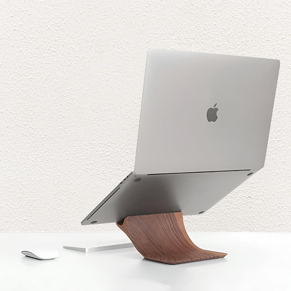 KASDON Laptop Stand, Laptop Stand, Ergonomic Design, Improves Posture, Relieves Back Pain/Hunched Back, Heat Dissipation, Natural Wooden, Compatible with Macbook Air/Macbook Pro/Notebooks (American Cherry)