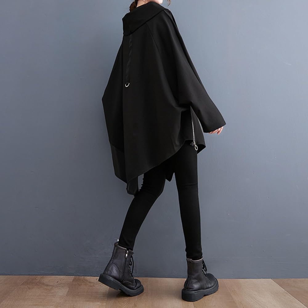 [COZENTA] Women's Oversized Long Sleeve Parka Pullover Drape Neck Asymmetric
