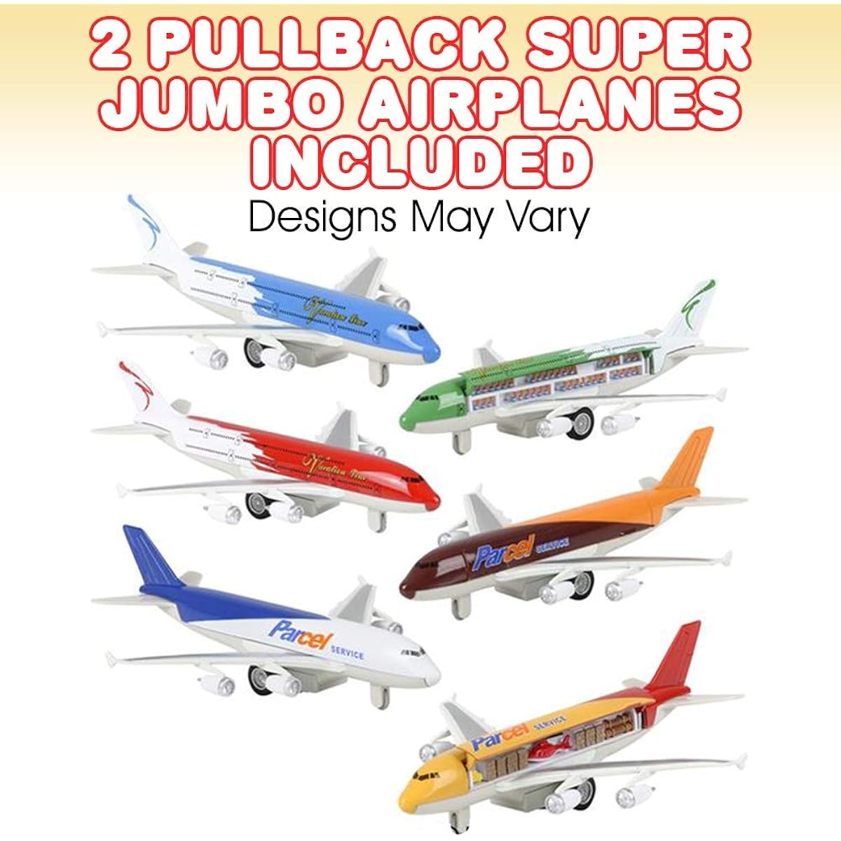 ArtCreativity Diecast Pull Back Super Jumbo Planes with 3D Anatomical Views - Set of 2 Diecast Metal Cargo and Passenger Airplane Toys for Kids, Aviation Themed Party Decorations, Birthday Gifts