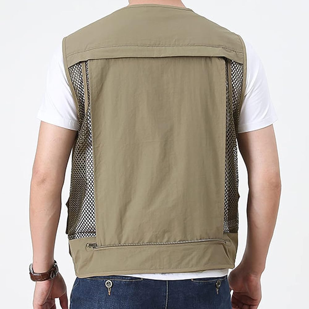 [Manatsulife] Men's Mesh Vest Golf Wear, Quick Drying, Breathable, Multifunctional Jacket, Outdoor, Multi-pocket, For Fishing, Photography, Father's Day, Mountain Climbing, Spring, Summer, Autumn, Heat Protection 8512.