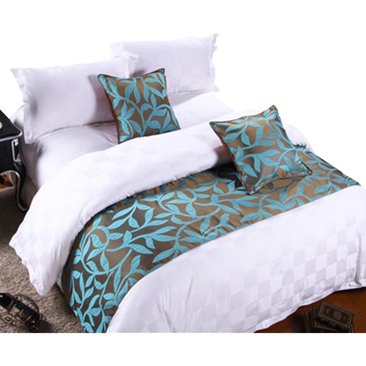 Frjjthchy Cotton Bedding Runner Beautiful and Luxurious Bed End Scarf for Bedroom Hotel (Acacia Leaf 19.7 x 82.8 Inch)