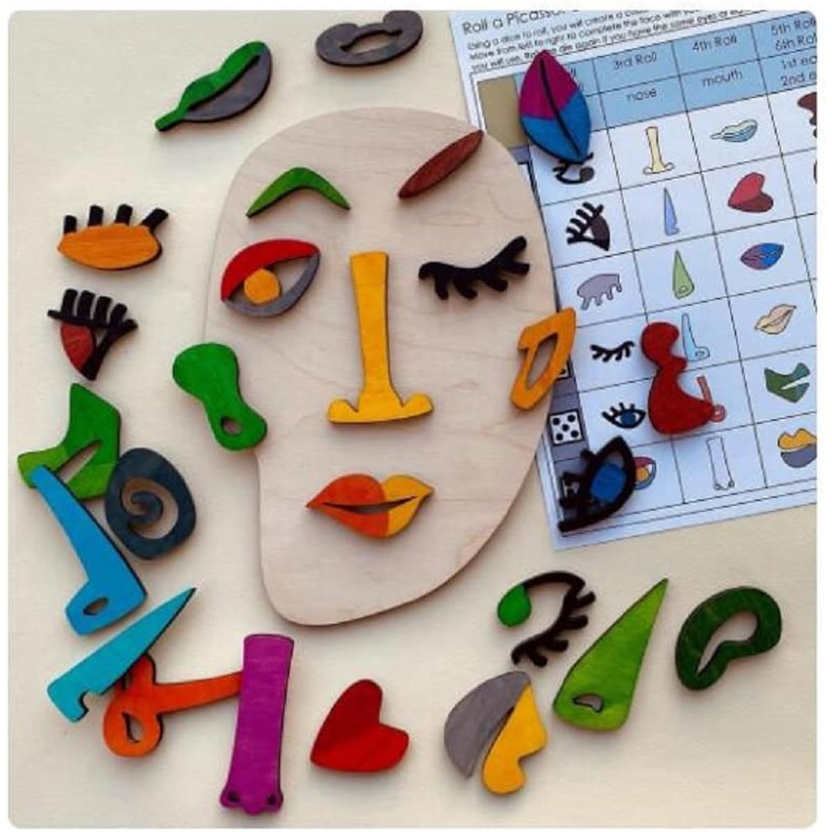 Wooden Montessori Puzzle Picasso Art Puzzle Playset with 26 Wooden Pieces for Kids Montessori Stem Travel Toys Gifts for Kids