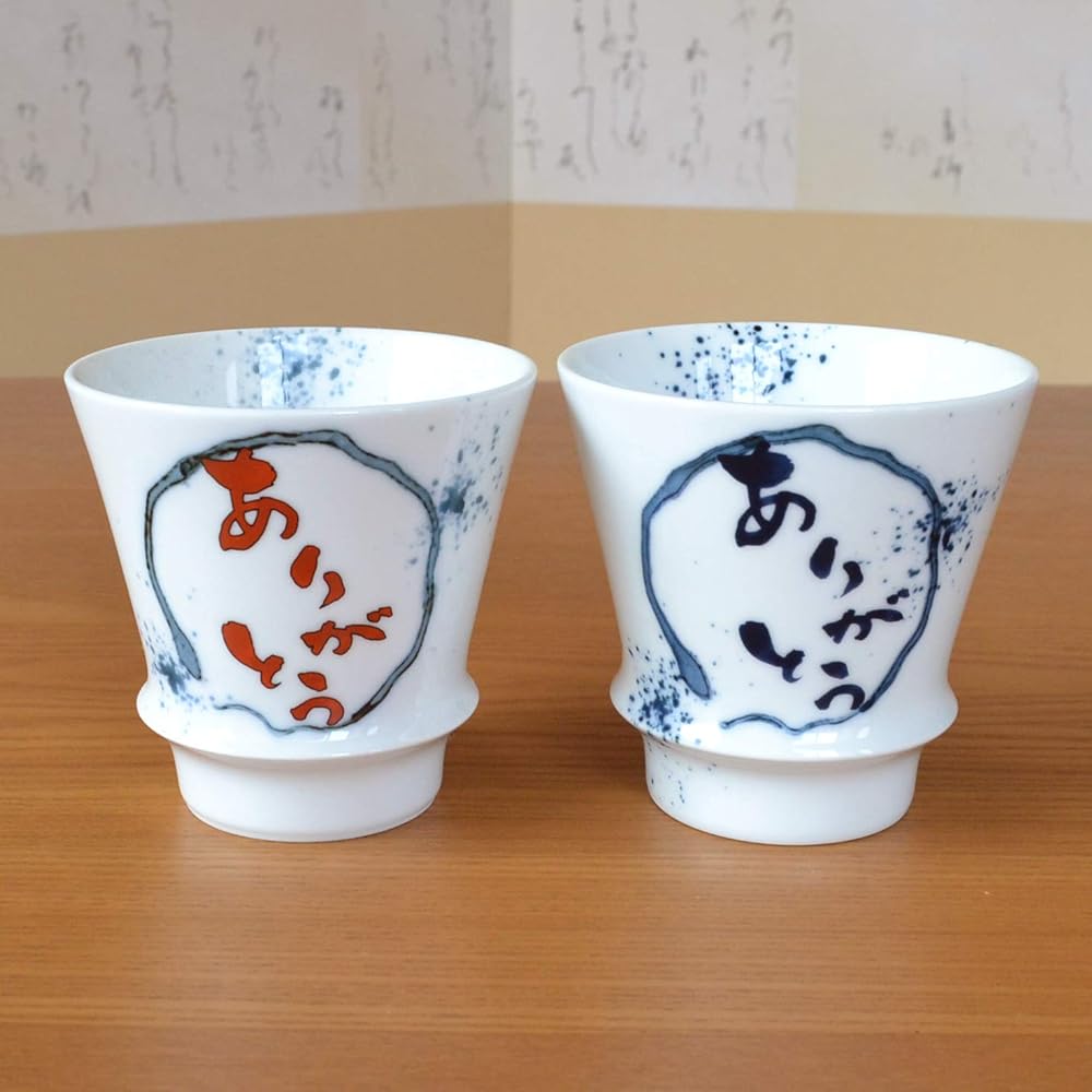 Starting Salary Present, Thank You Gift in a Wooden Box, Parents, Grandpa, Grandma, Pair of Shochu Glasses, Arita Ware, Thank You, Blue/Red, Set of 2