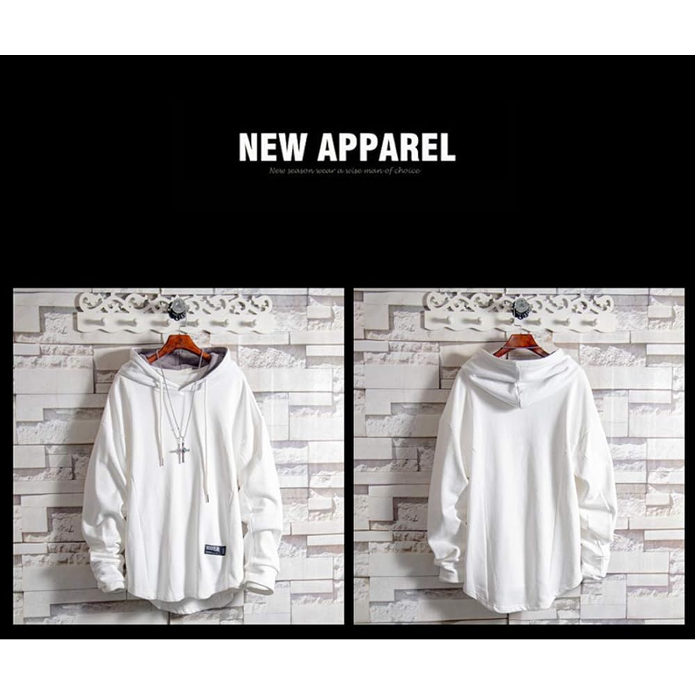 [Poperdision] Hoodie, Men's Sweatshirt, Men's Stylish Hoodie, Large Size, Hooded, Plain, Long Sleeve, Pullover Top, Simple, Casual, Spring, Autumn, Winter, Clothes