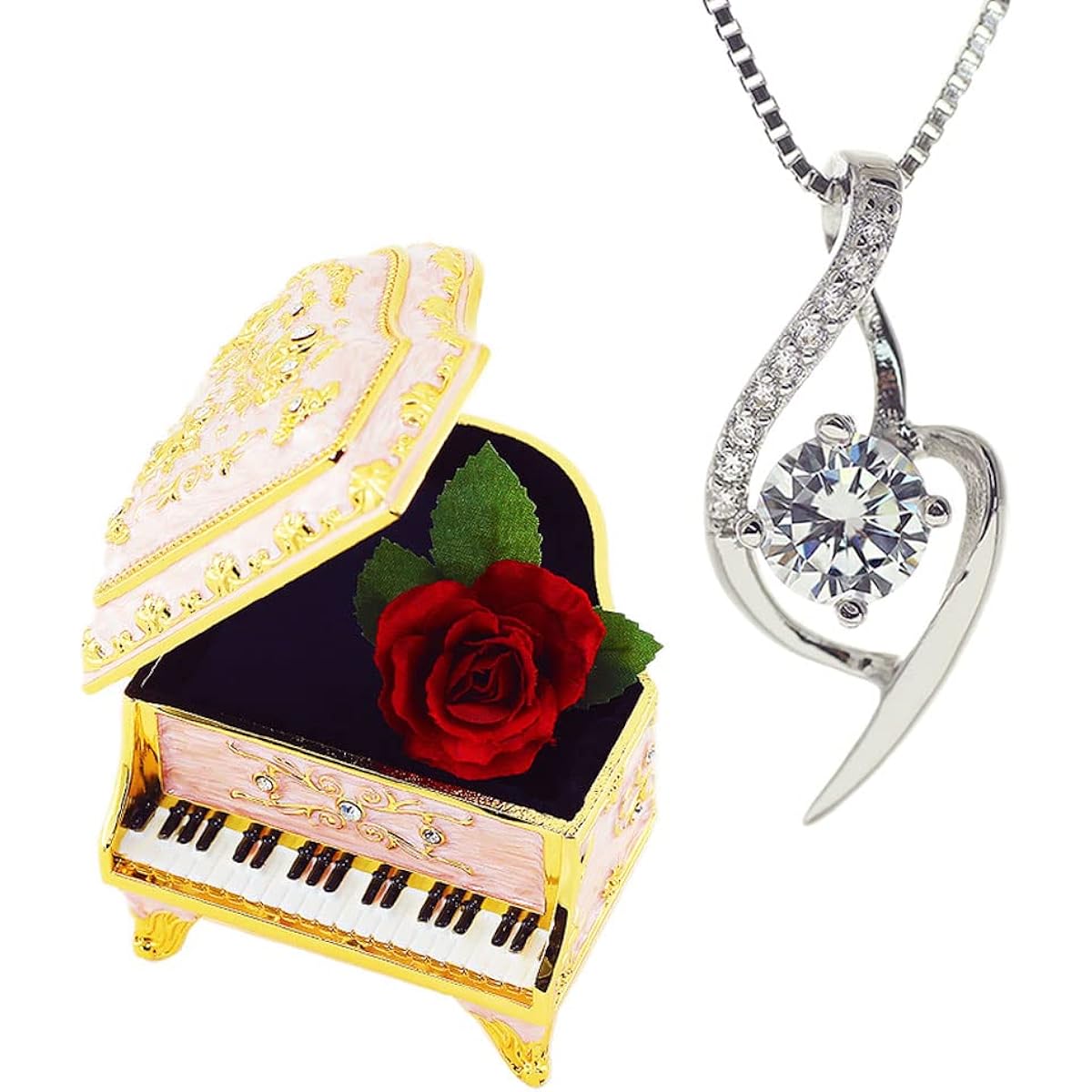[Devalier] y629 February birthday present for women, popular with her, Mother's Day gift, necklace for women, cute accessory, silver 925, gift, crystal set (1 music box, 1 necklace, gift wrapping included)