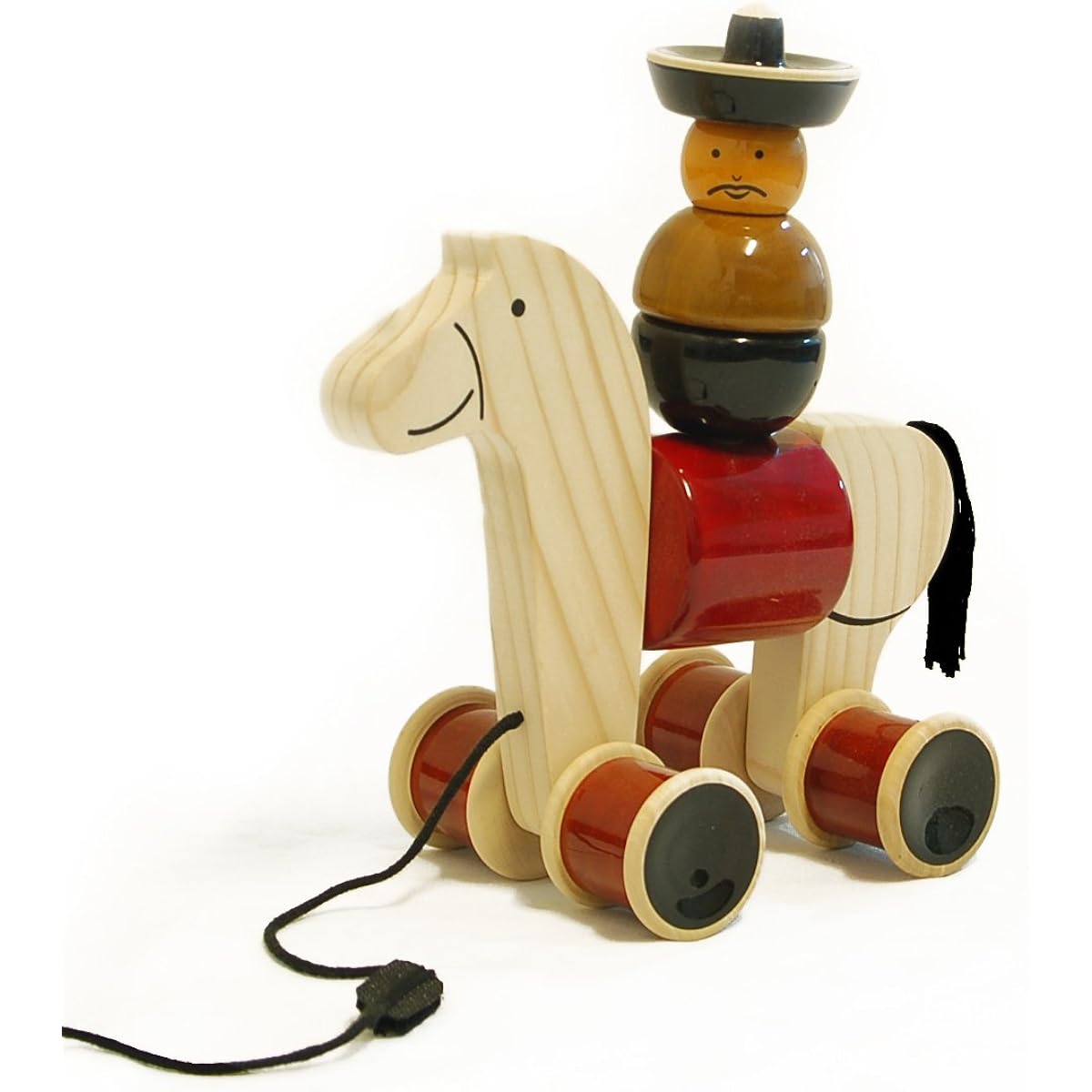 Handmade Wooden Stacker & Pull Toy Rodeo with Galloping Motion and Color Naturally Made for Toddlers 18 Months Old and Up, Helps Early Education and Development | Hee Haw by Maya Organic