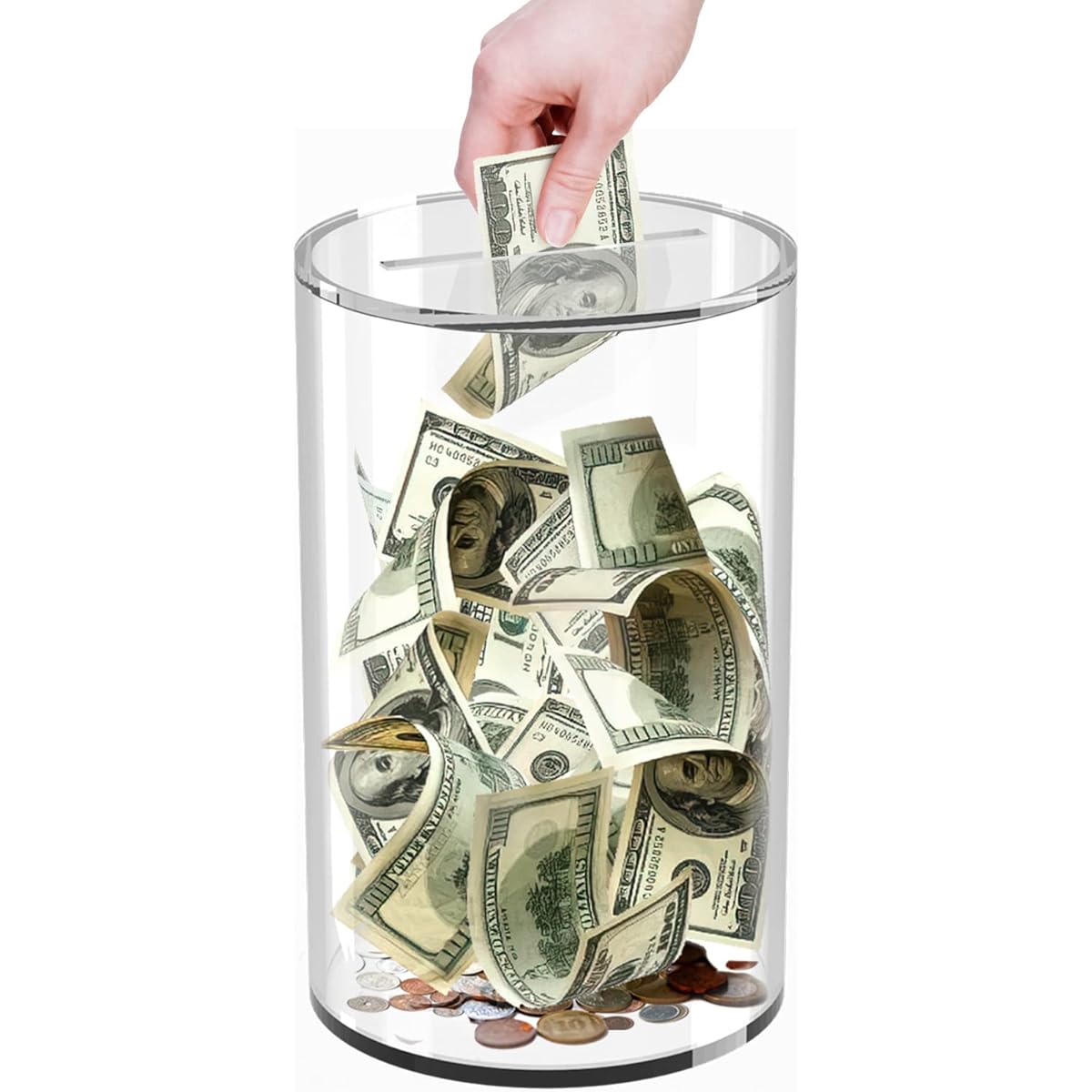 Children's piggy bank for adults, clear acrylic piggy bank, piggy bank, cash coins, need to be broken open. round