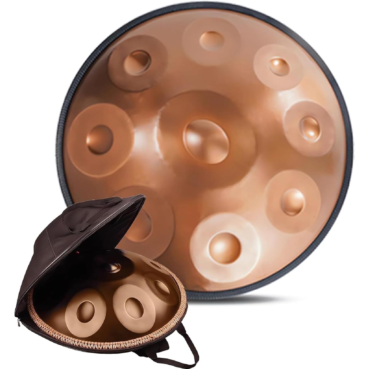 Handpan Drum D Minor 440Hz 9 Notes 22 Inch Steel Hand Drum with Soft Handpan Bag, 2 Handpan Mallets, Handpan Stand, Dust-Free Cloth (Gold)