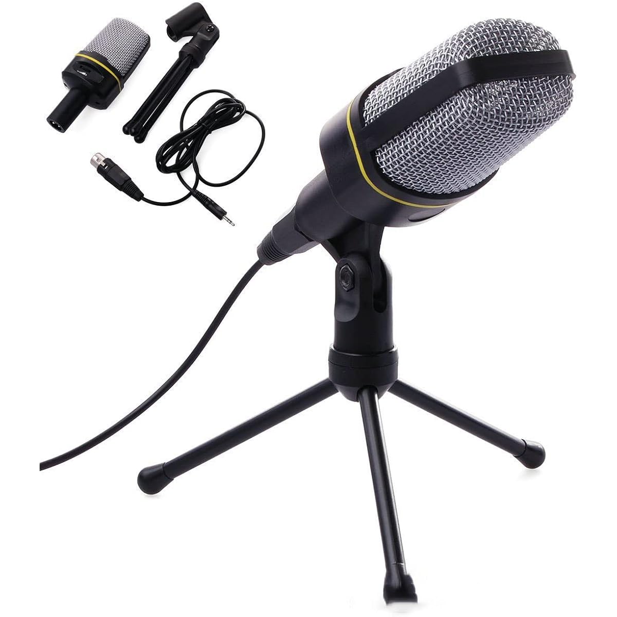 Aokicase USB Microphone + Arm Handheld Condenser Microphone for Online Classes YouTube/Tiktok/Inst/Mac/PS4/PS5 Microphone Stand Adjustable Microphone Stand 5/8" to 3/8" Metal Screw Adapter (Black) SF-920