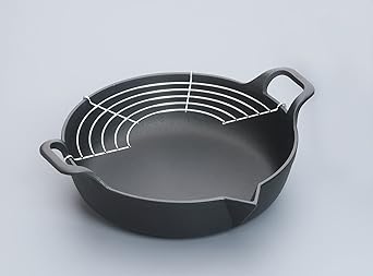 Iwachu Tempura Pot Black Inner Diameter 24cm Nanbu Ironware Tempura Pot Flat Bottom 25 25101