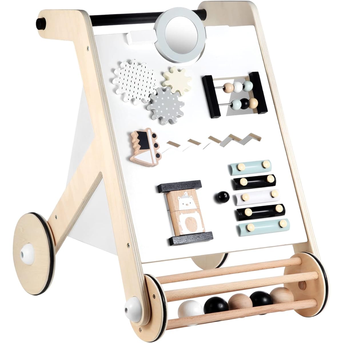 Beright Wooden Baby Walker, Push and Pull Learning Activity Walker, Multifunctional Kids Activity Toy, Multiple Activity Center, Develop Motor Skills, Stimulate Creativity