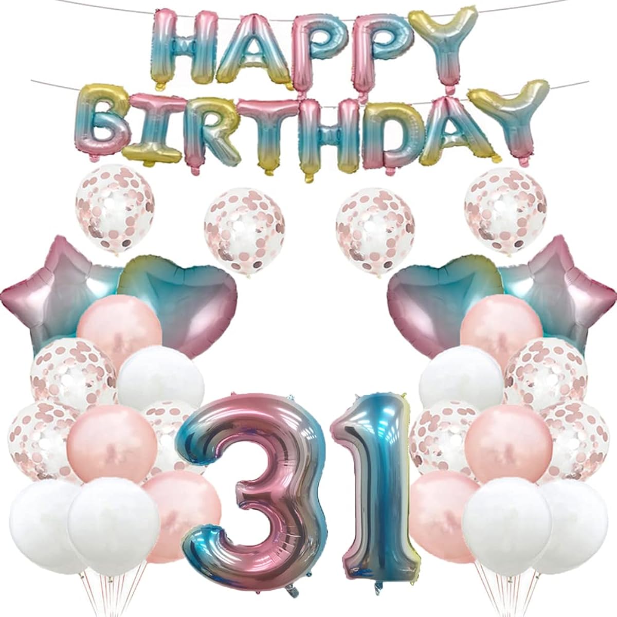 31st Birthday Balloons 31st Birthday Decorations Rainbow 31 Balloons Happy 31st Birthday Party Supplies Number 31 Foil Mylar Balloons Latex Balloons for Girls Boys Women Men