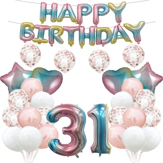 31st Birthday Balloons 31st Birthday Decorations Rainbow 31 Balloons Happy 31st Birthday Party Supplies Number 31 Foil Mylar Balloons Latex Balloons for Girls Boys Women Men