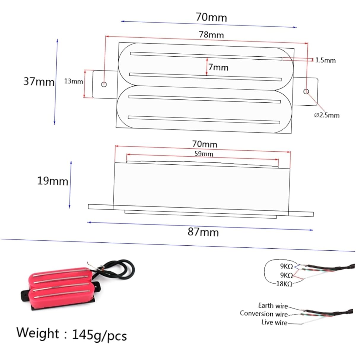 Vaguelly 3 Pickup Humbucker Hot Rail Pickup Double Coil Pickup Truck Electric Guitar