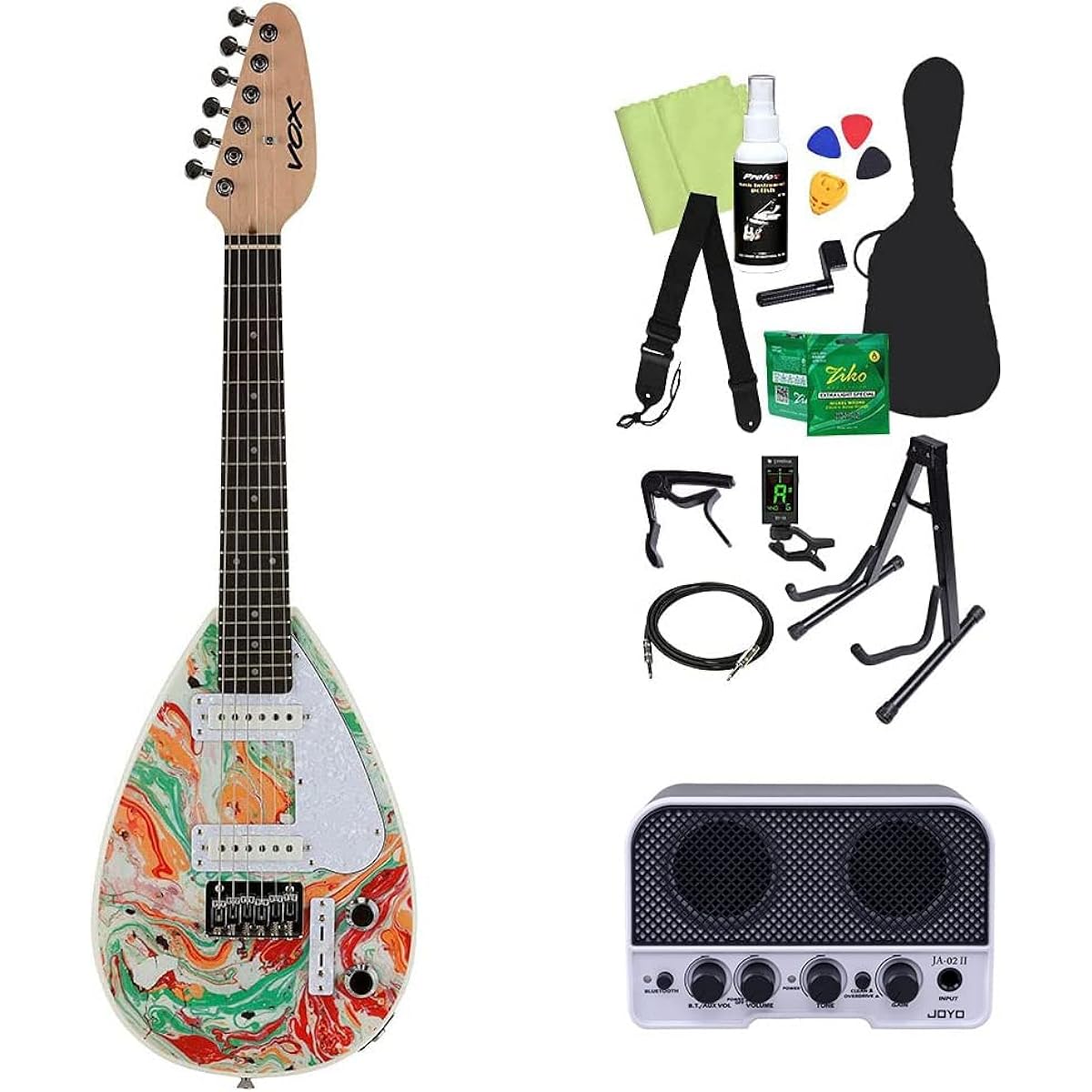 VOX MK3 MINI Electric Guitar Beginner 14-piece Set [Includes Bluetooth Mini Amplifier] MB Mini Guitar Travel Guitar Short Scale Teardrop Shape Box