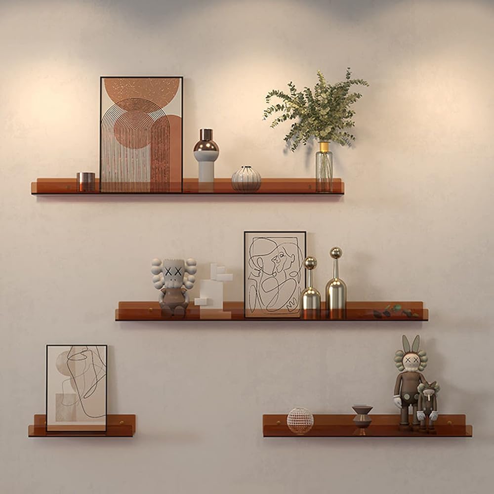 myoseya Wall Shelf, Wall Shelf, Decorative Shelf, Wallshelf, Easy to Install, Stylish, Interior, Minimalist, Brown, Length 60cm