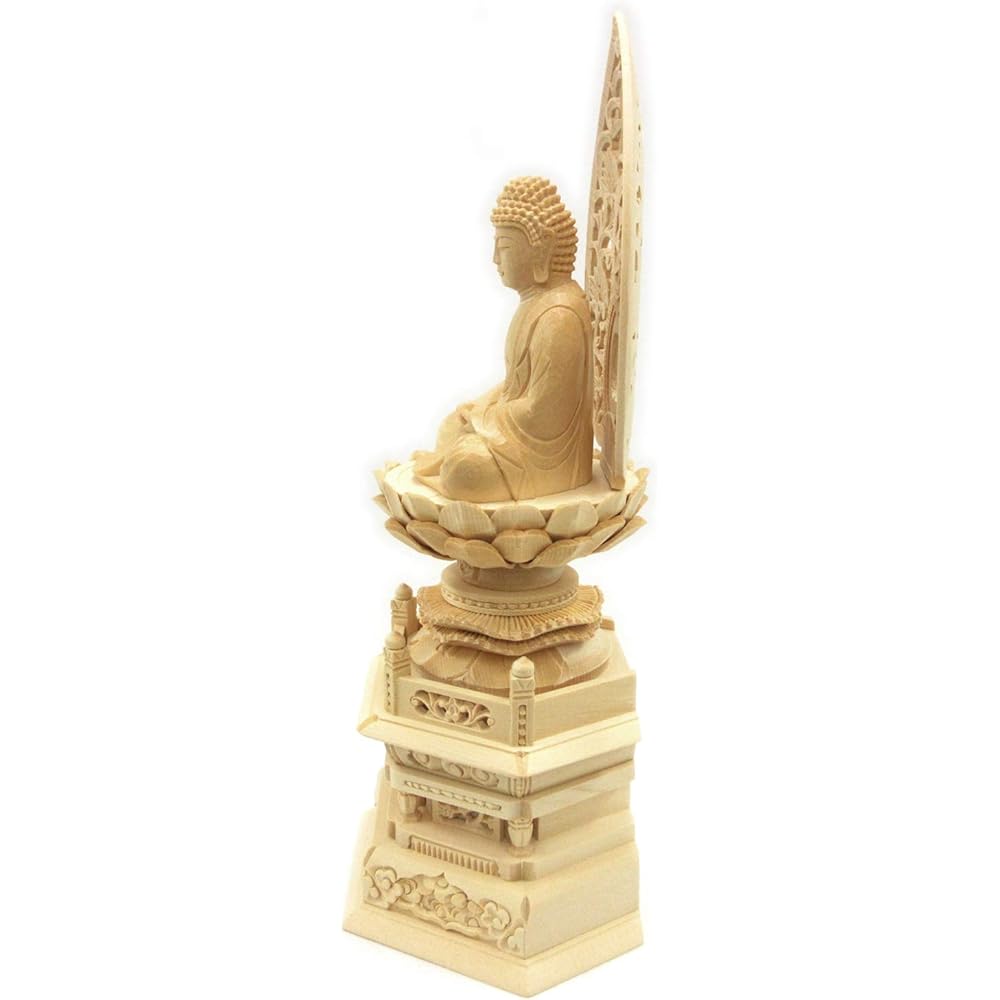 Kurita's special Buddha statue [Tathagata] Amida Nyorai seated statue 2.5 dimensions (total height 29 cm, width 13.5 cm, depth 10 cm) Grass halo Hexagonal stand High quality wood carving made of Japanese cypress 605