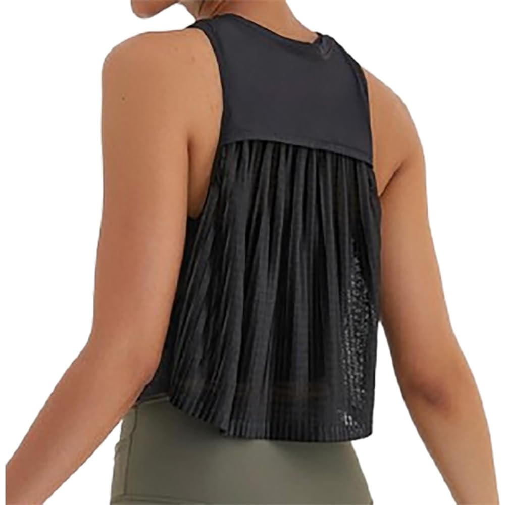 [and-L] Yoga Tank Top, Women's Sports Top, Yoga Wear, Quick Drying, Loose, Body Covering, Short Length, Sleeveless, Pleated