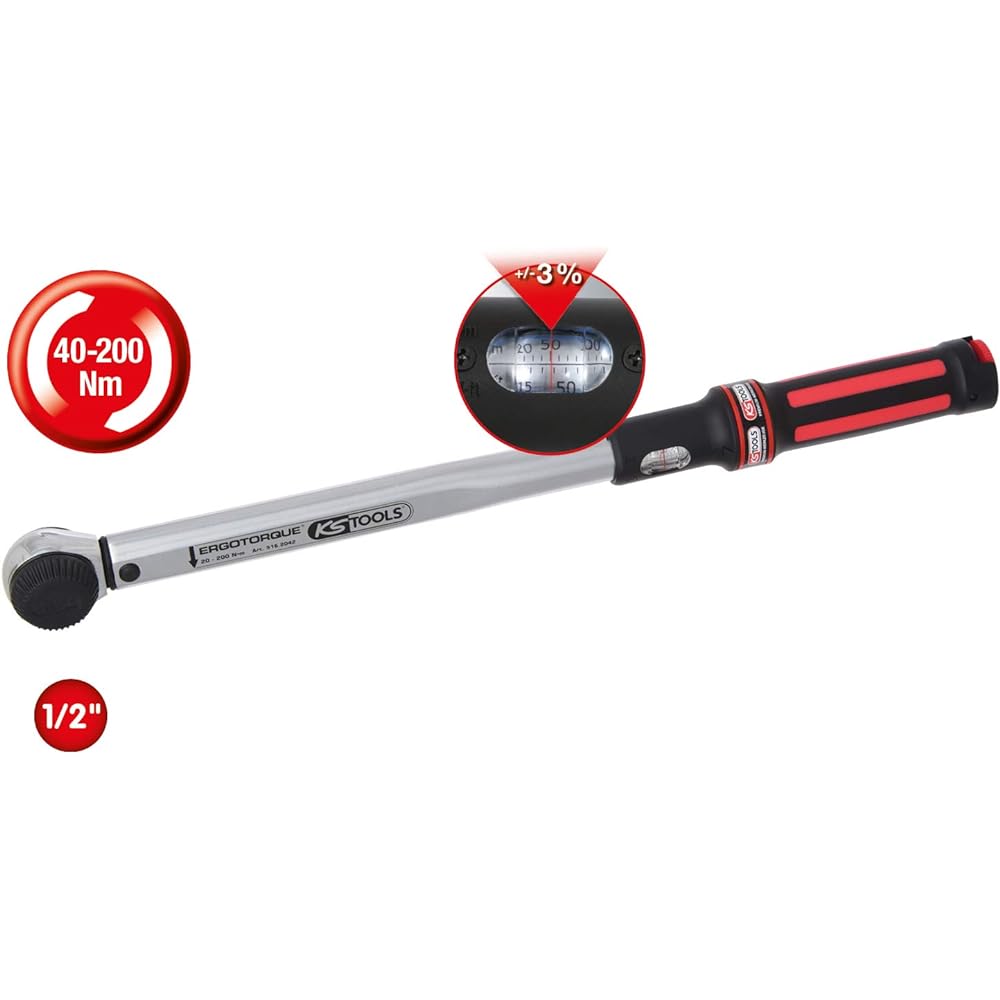 KS TOOLS ERGOTORQUE®basic torque wrench with rotary mushroom ratchet head 20-200Nm 516.2042