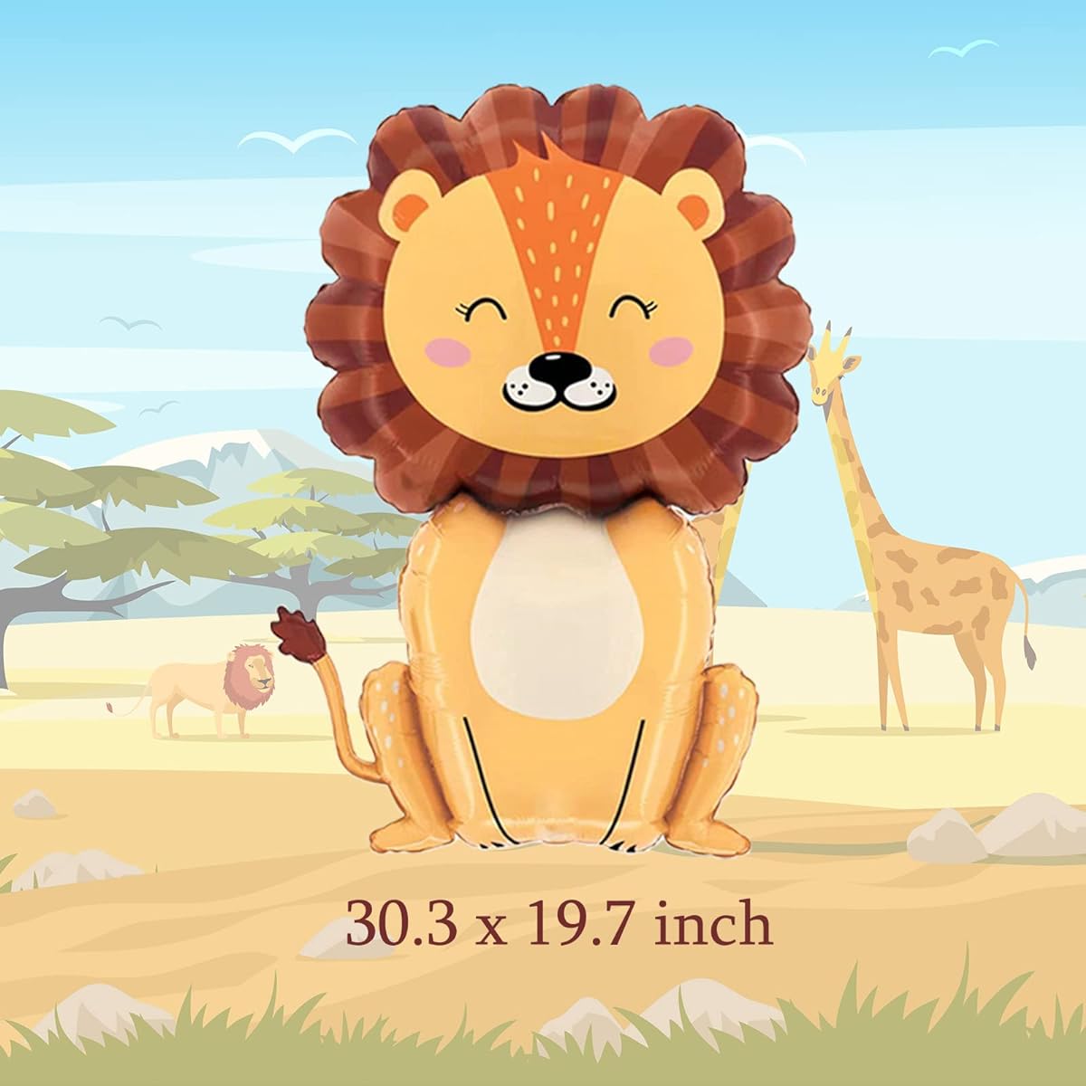 8pcs Jungle Safari Animal Balloons Large Lion Elephant Zebra Giraffe Foil Mylar Balloons Safari Jungle Wild Animal Zoo Theme Birthday Baby Shower Party Decoration Supplies
