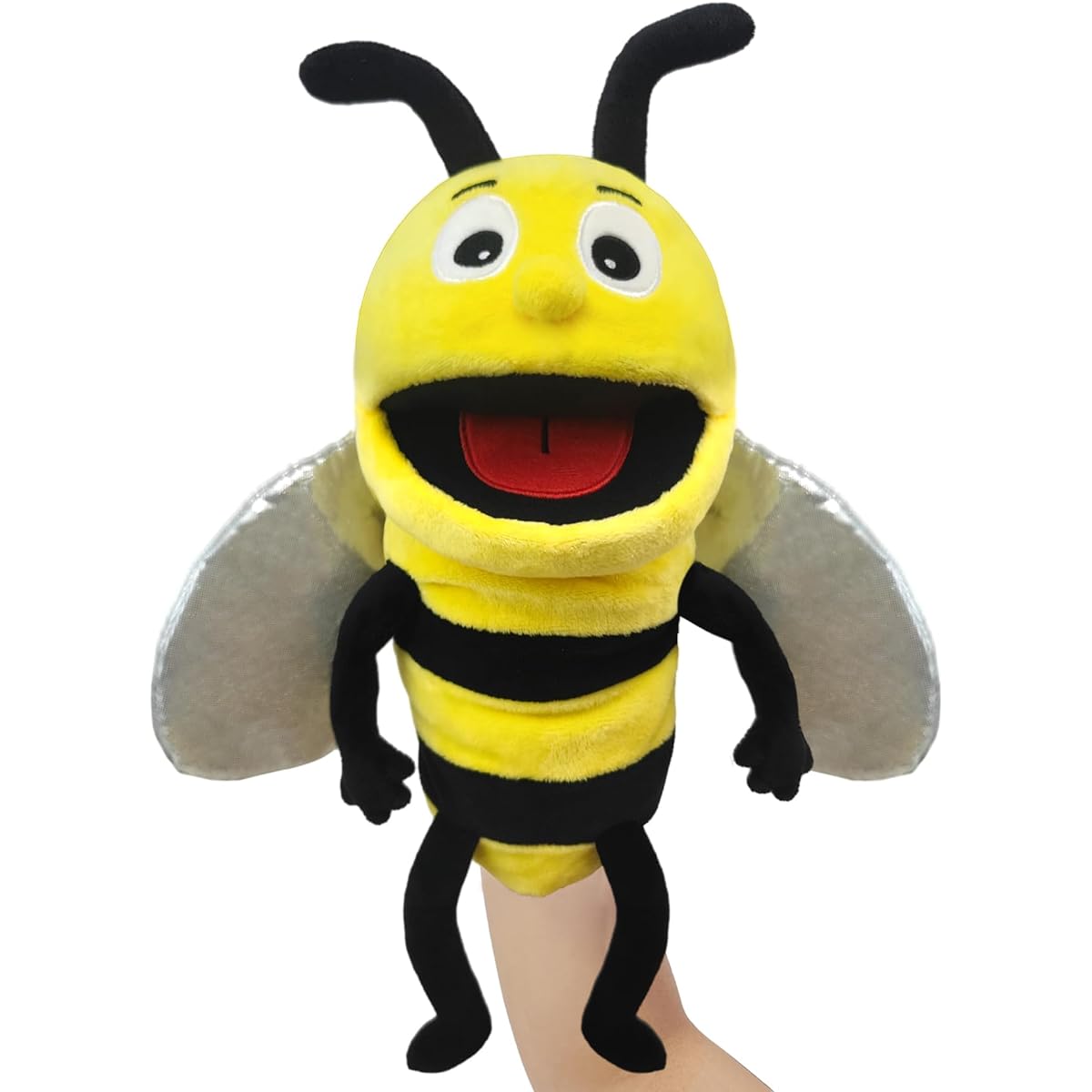 JUSTQUNSEEN Hand Puppets, Realistic Plush Puppets 13 Inch Kids Insect Animal Puppets with Movable Mouth Soft Stuffed Animal Bee Doll Story Toy Puppet Role Play Show Game