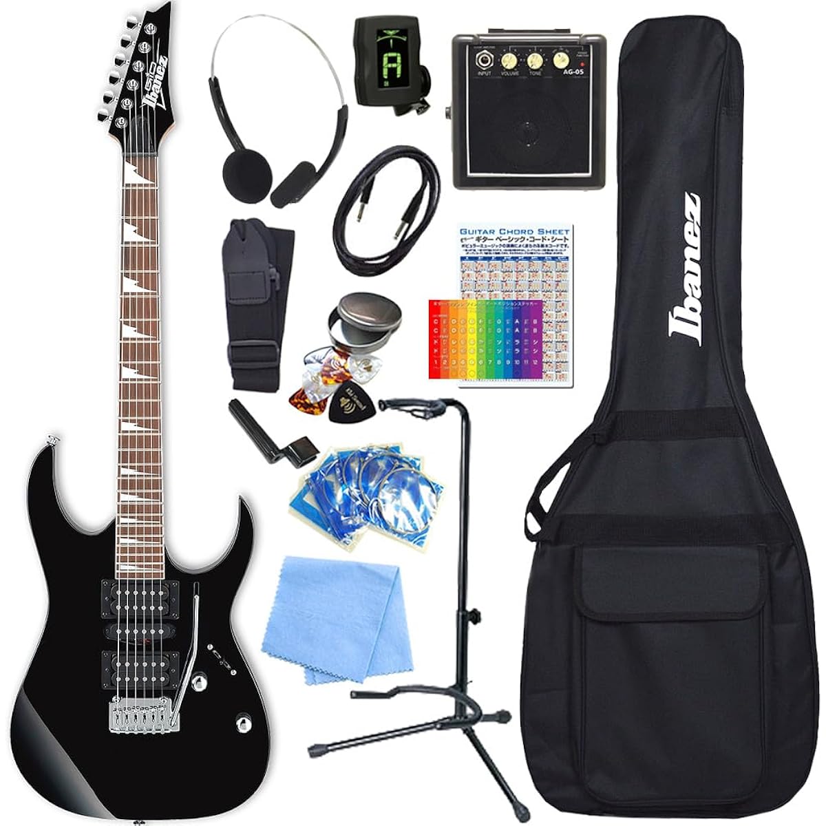 Ibanez GRG170DX BKN Electric Guitar for Beginners with Mini Amp 15-Piece Basic Set [98765]