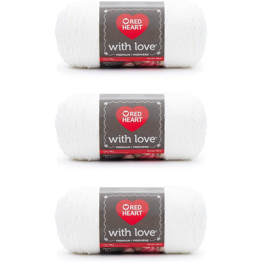 Red Heart with Love White Yarn - 3 Pack 198g/7oz - Acrylic - 4 Medium (Worst) - 370 Yards - Knitting/Crochet