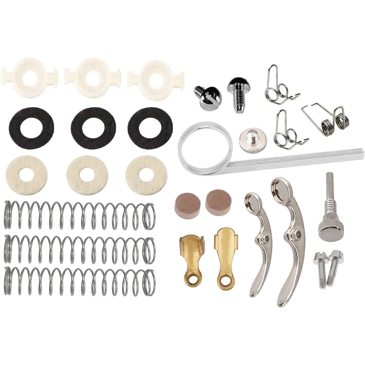 TUOREN Trumpet Valve Repair Kit with Piston Guide Spring Felt Washer Water Key Spit Valve Cork Pad Musical Instrument Accessories 28 Pieces