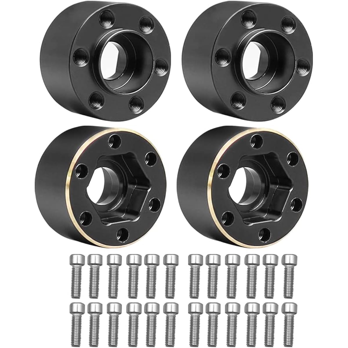 12mm Extended Wheel Hex Heavy Brass Adapter for 1/10 RC Crawler SCX10 TRX4 1.9 2.2 Wheel Hub Rim 4 Pack (Black 12mm)