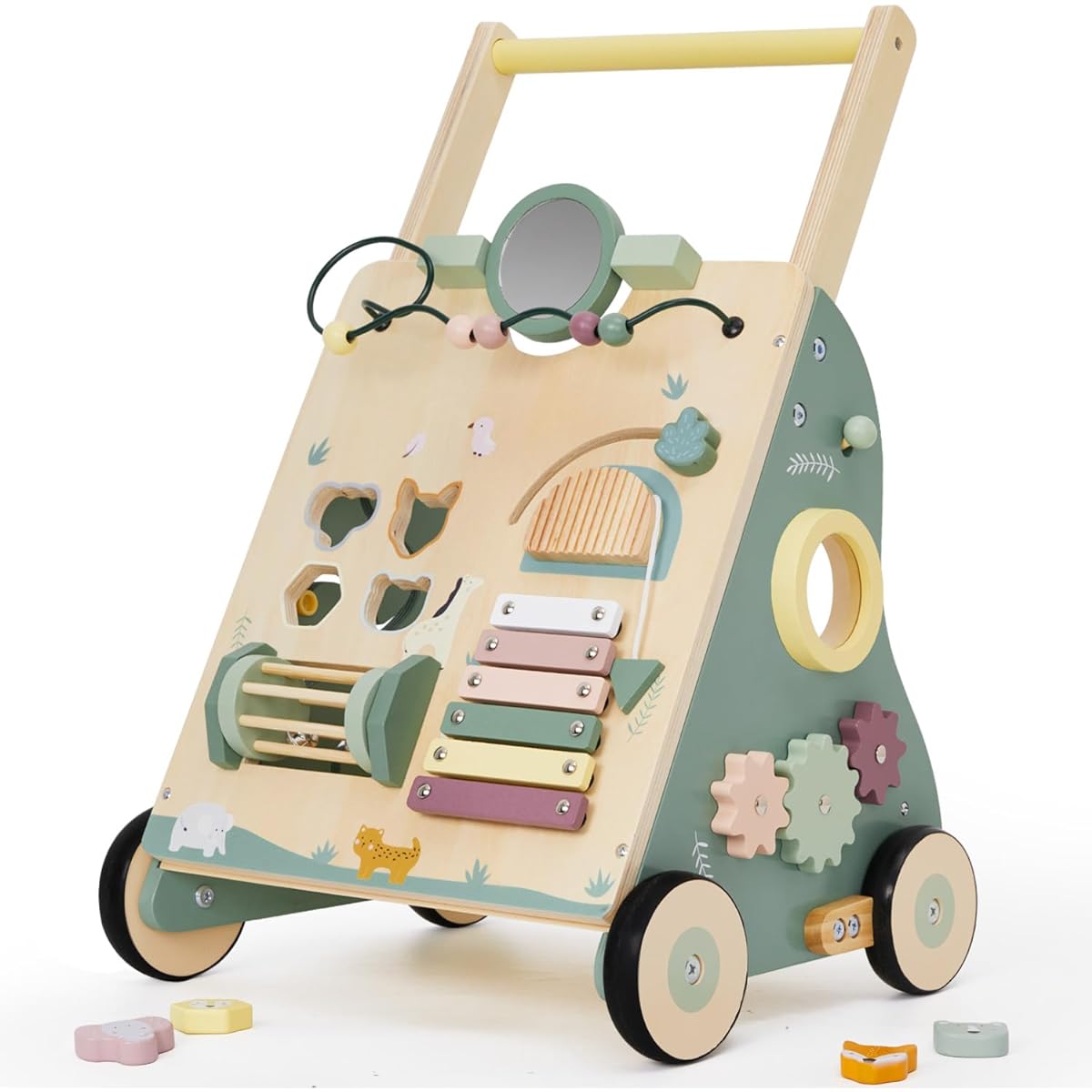 Wooden baby walker, baby push walker, adjustable speed baby walker for boys and girls, Montessori walker toy, toddler activity center