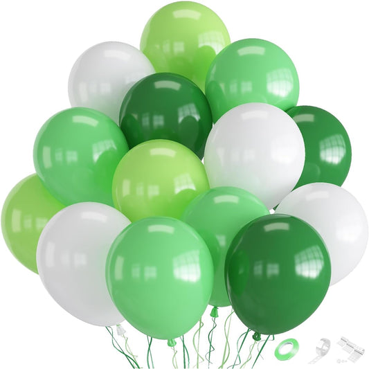 70pcs Green and White Balloons Green Balloons 12 Inch Emerald Lime Light Green Assorted Balloons Birthday Jungle Party Supplies