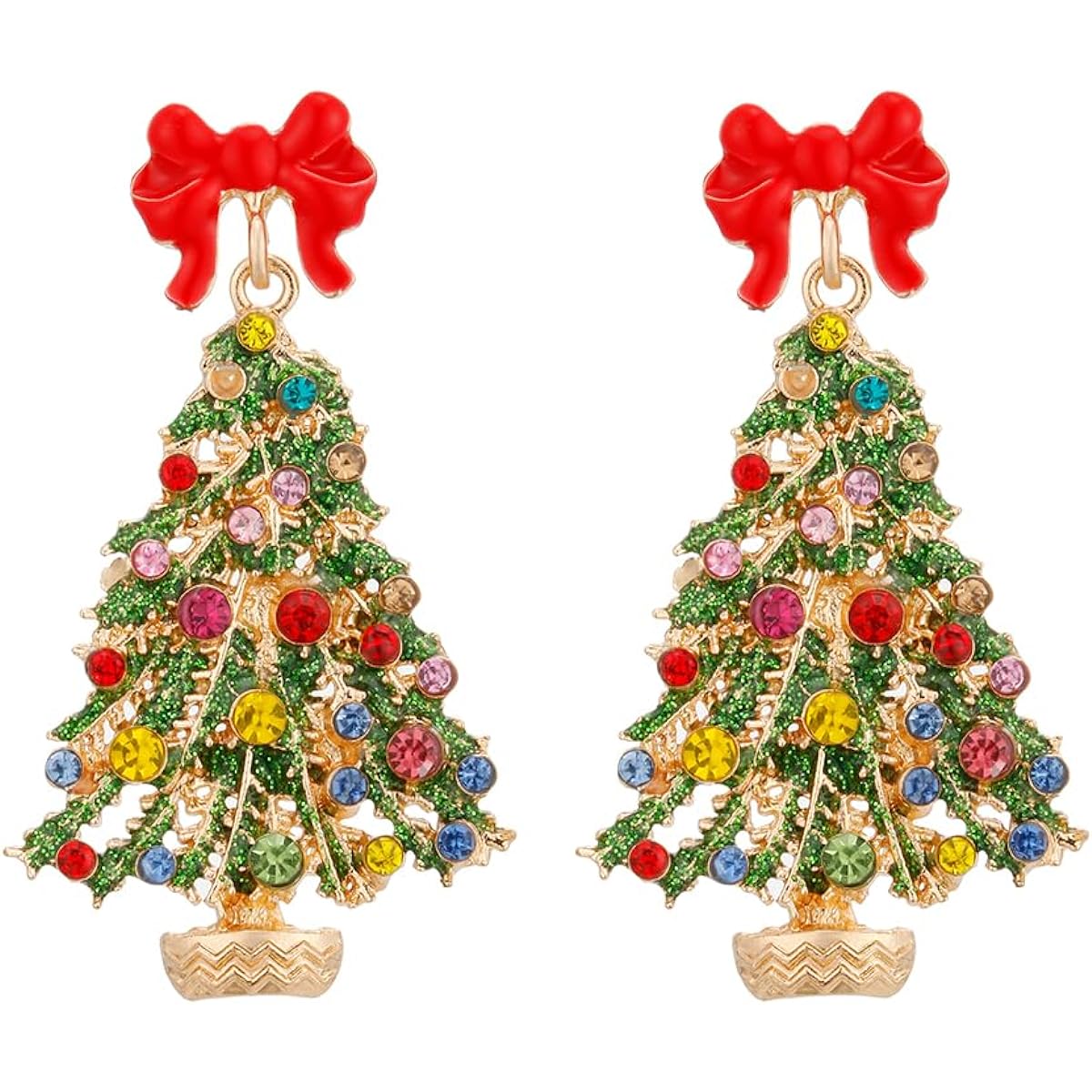 Christmas Earrings for Women Sparkly Colorful Christmas Tree Bow Drop Dangle Earrings Rhinestone Christmas Earrings Jewelry Gift