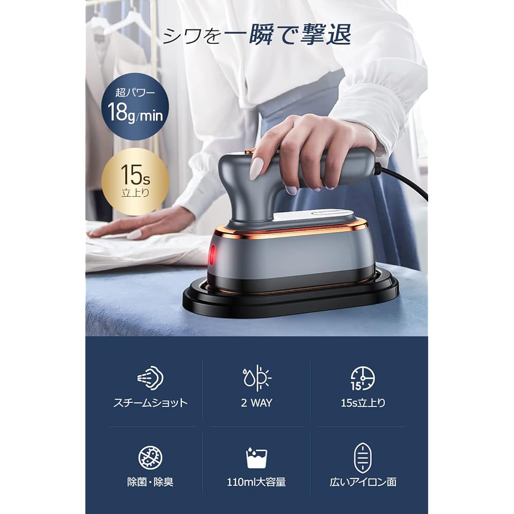 Iron, Steam Iron, Clothes Steamer, Multi-purpose, Dry Iron Function, Stands Up 15 Seconds While On Hanger, Handy Steamer, Powerful, Continuous Steam, Foldable, 180° Rotation, 4.3 fl oz (110 ml) Tank,