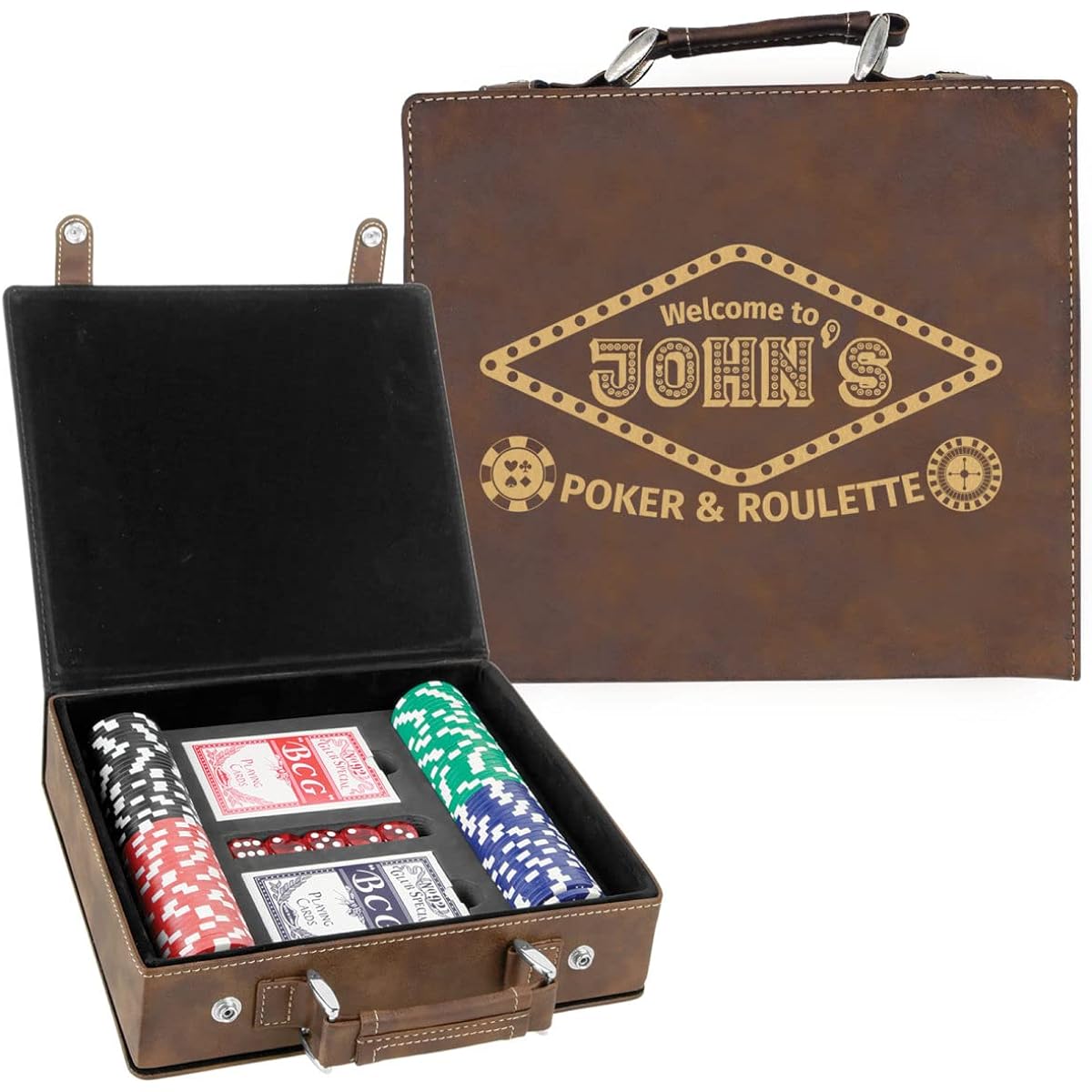 Sofia's Findings Personalized Casino Leatherette Poker Chip Set - Brown