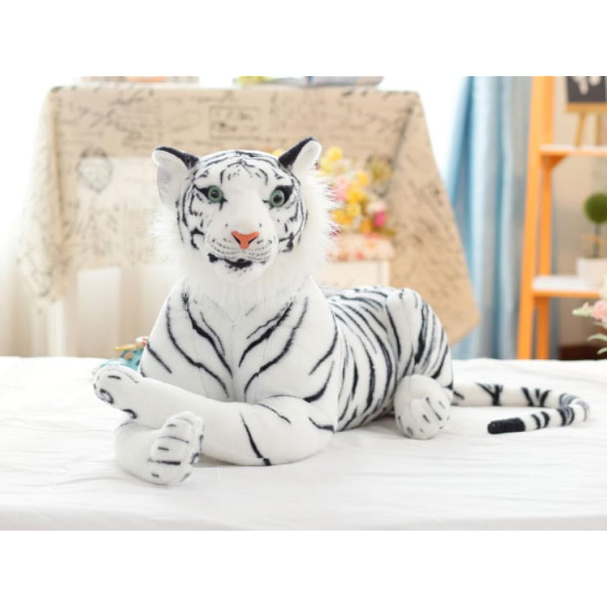 MILEE Tiger/White Tiger Plush Extra Large Realistic Cute Animal Plush Toy/Hug Pillow/Celebration/Fluffy Plush Toy (110cm)