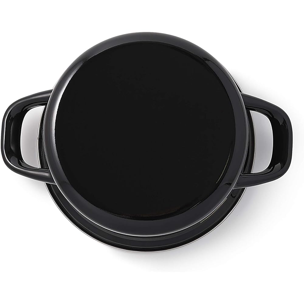 Dean & DeLuca Casserole L Black (18cm) Two-handed pot, lid can also be used as a shallow pot, enamel with silicone lid, open flame, diameter 18 x height 17cm
