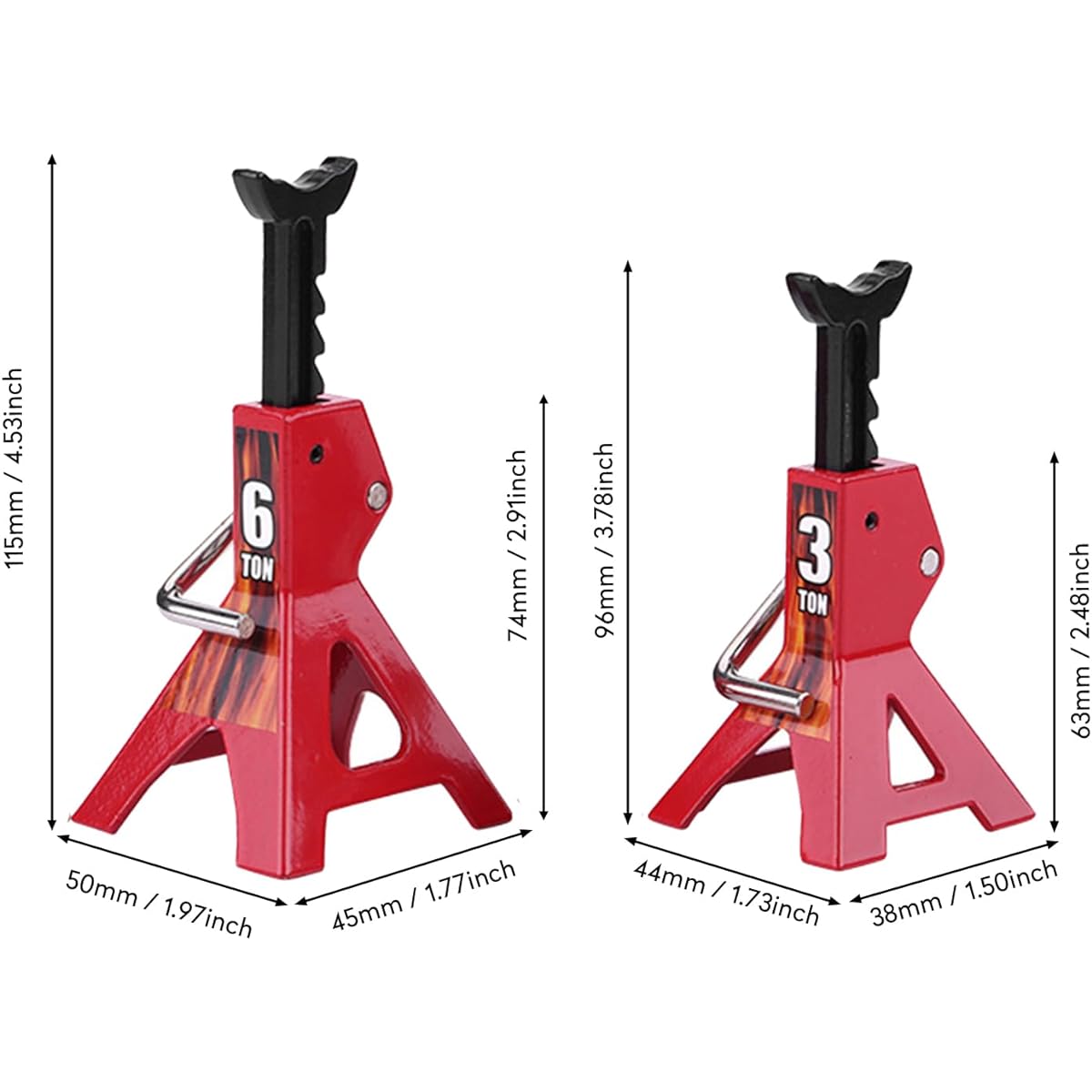 Simulation Jack Stands Red Metal 3/6 Ton Climbing Car Simulation Jack Accessories for D90 Axial Wraith SCX10 1/10 RC Crawler Car 2 Pairs