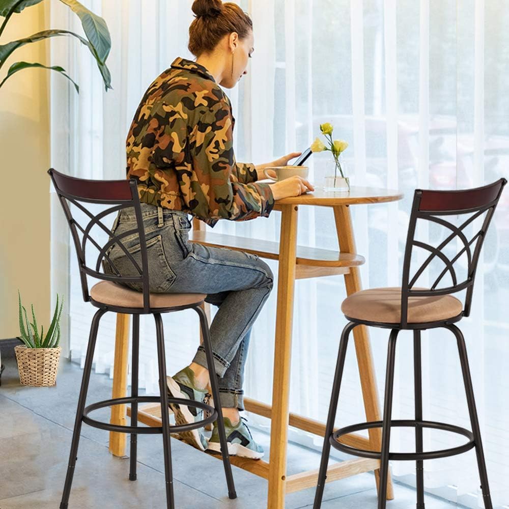 VECELO Counter Chair Bar Chair [Set of 2] High Chair with Footrest Back Archwire Steel Frame 360° Swivel Seat Height Adjustable Bar Kitchen Compact Lightweight Stylish Bar Counter [Regular Japanese Import]