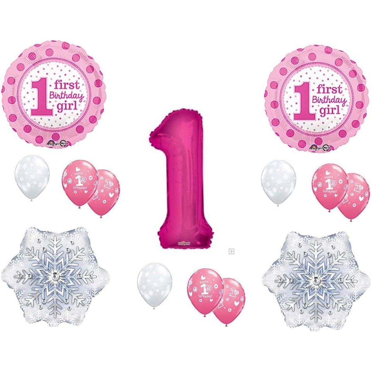 Girl's Pink Winter One-derland 1st Birthday Party Balloons Decoration Supplies First Snow Wonderland