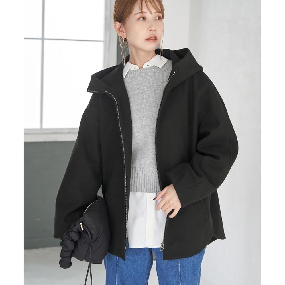 [Rope Picnic] Unknown Jersey Melton Zip Up Hoodie Women's