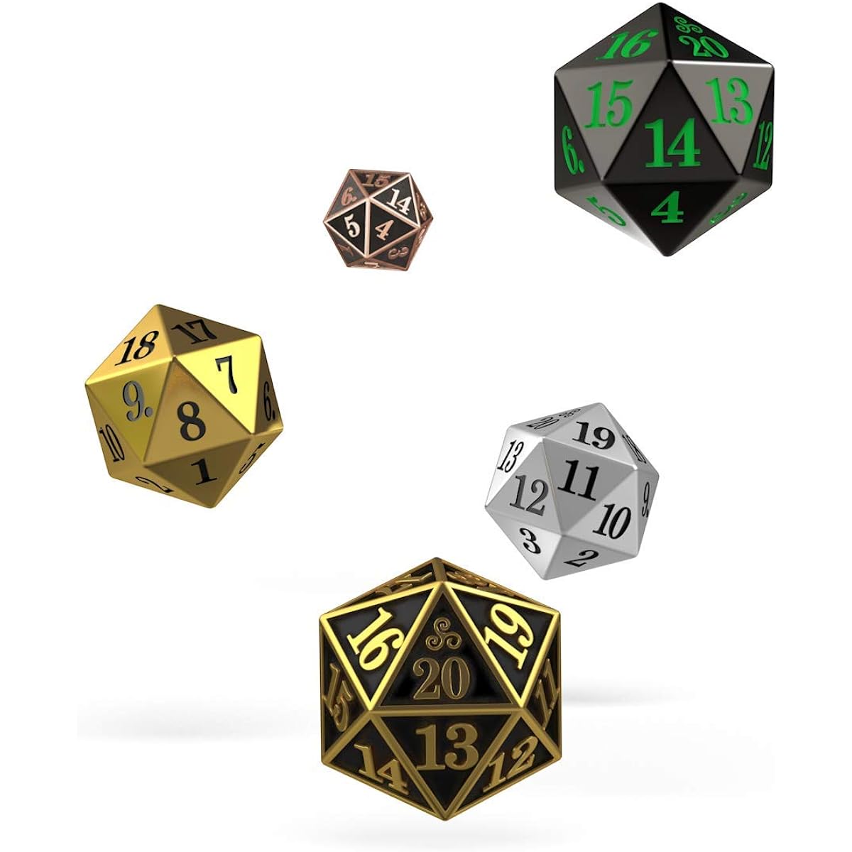 Oakie Doakie D20 Spindown Dice 5pcs 22mm Metal