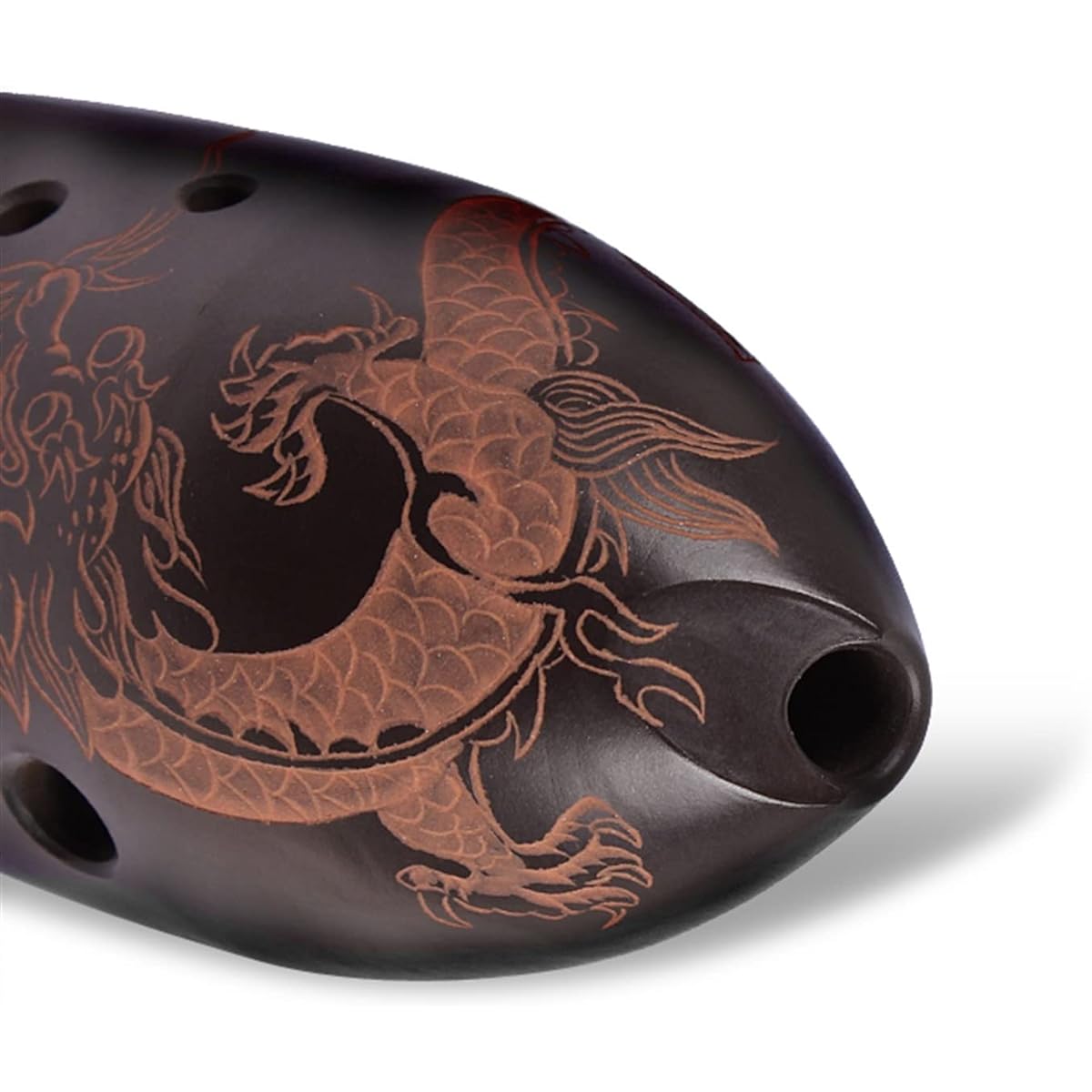 Double Cavity 9 Hole Pottery Xun Black Pottery Smoked and Fired Professional Playing Pottery Xun Wind Instrument (Black Transparent)