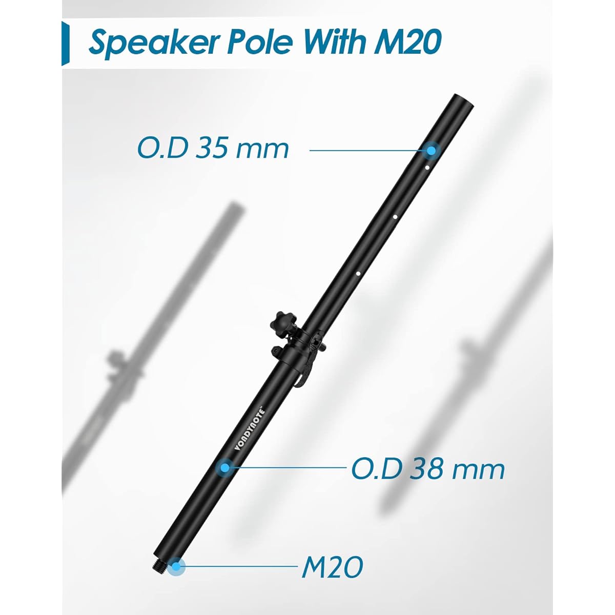 Vondynote Short Speaker Pole Set of 2 Subwoofer Mini Speaker Pole Mount Adjustable Height M20 Thread and 35mm Adapter Speaker Extender