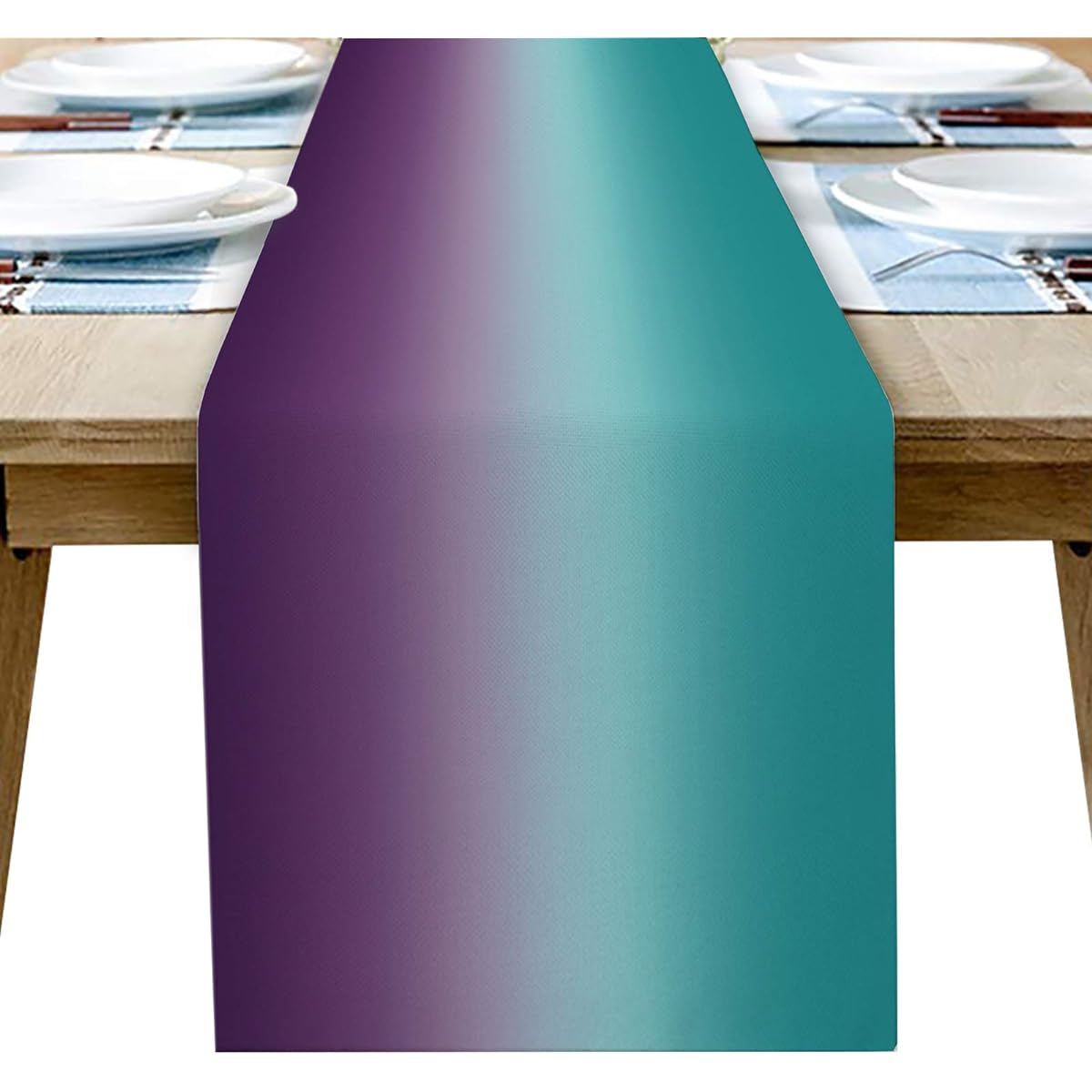 Aiesther Ombre Linen Burlap Table Runner 13 x 72 Inch Dining Table Runner for Farmhouse Wedding Party BBQ - Gradient Turquoise Teal to Purple Table Decor