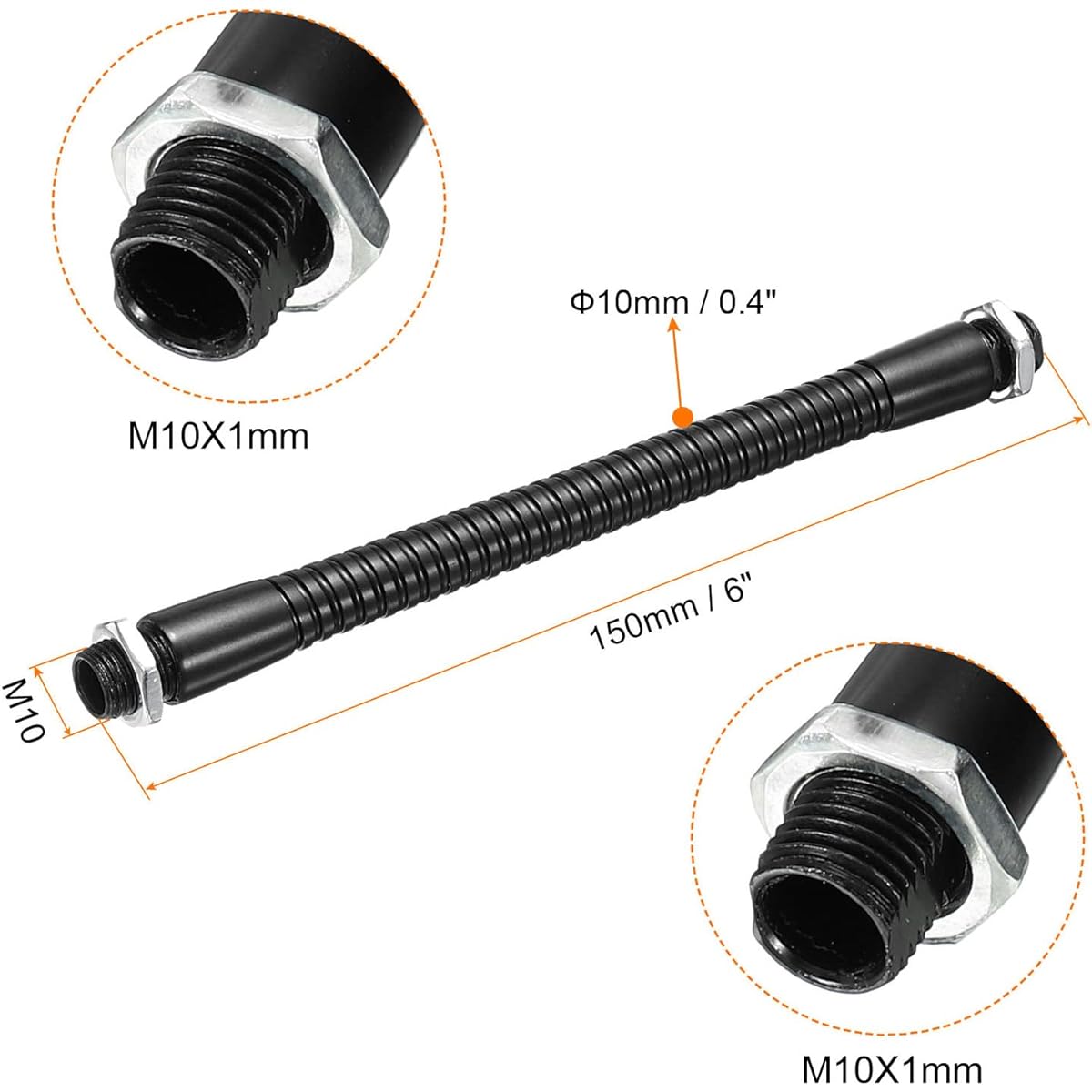 PATIKIL 6" Microphone Gooseneck M10 Thread Metal Universal Hose Flexible Arm Gooseneck Tube Extension for Multi-Function DIY Black