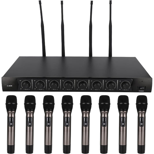 8 Channel UHF 700MHz-790MHz Wireless Professional Handheld Microphone Set X-8608 Multi-stage Acoustic Filter/XLR Output/Auto Mute/SMT(CA)
