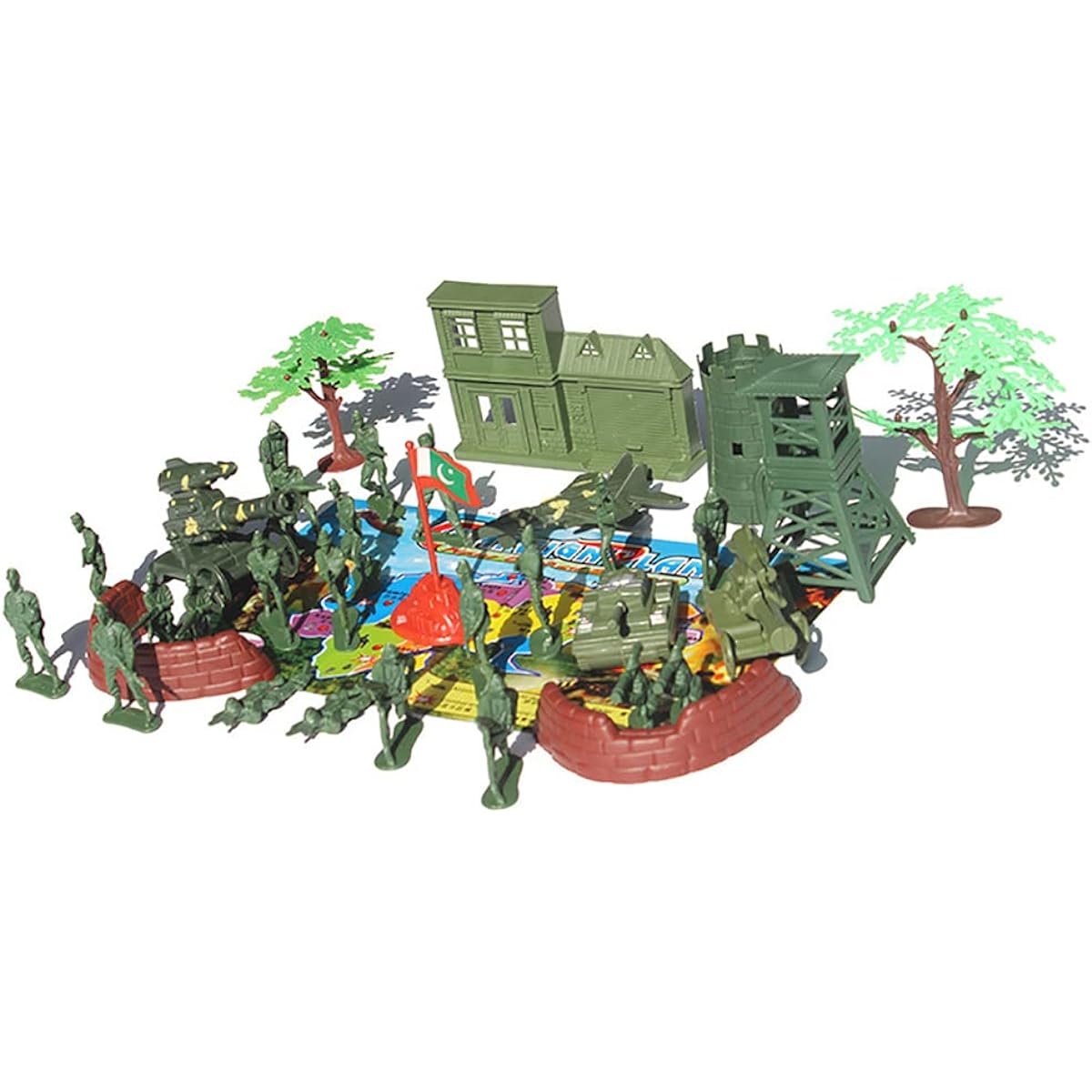 37 Pieces Plastic Army for Men and Boys Cool Mini Army Action Figures Military Set Military Toys Soldier Figures Tanks Planes Flag Accessories Army Base for Boys