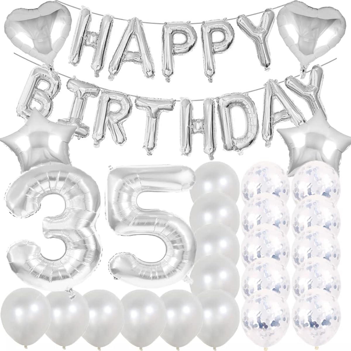 35th Birthday Decorations Party Supplies,Silver Number 35 Balloons,35th Foil Mylar Balloons,Latex Balloon Decorations,Great 35th Birthday Gifts for Girls,Women,Men,Photo Props.