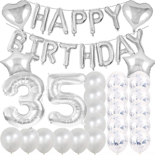 35th Birthday Decorations Party Supplies,Silver Number 35 Balloons,35th Foil Mylar Balloons,Latex Balloon Decorations,Great 35th Birthday Gifts for Girls,Women,Men,Photo Props.